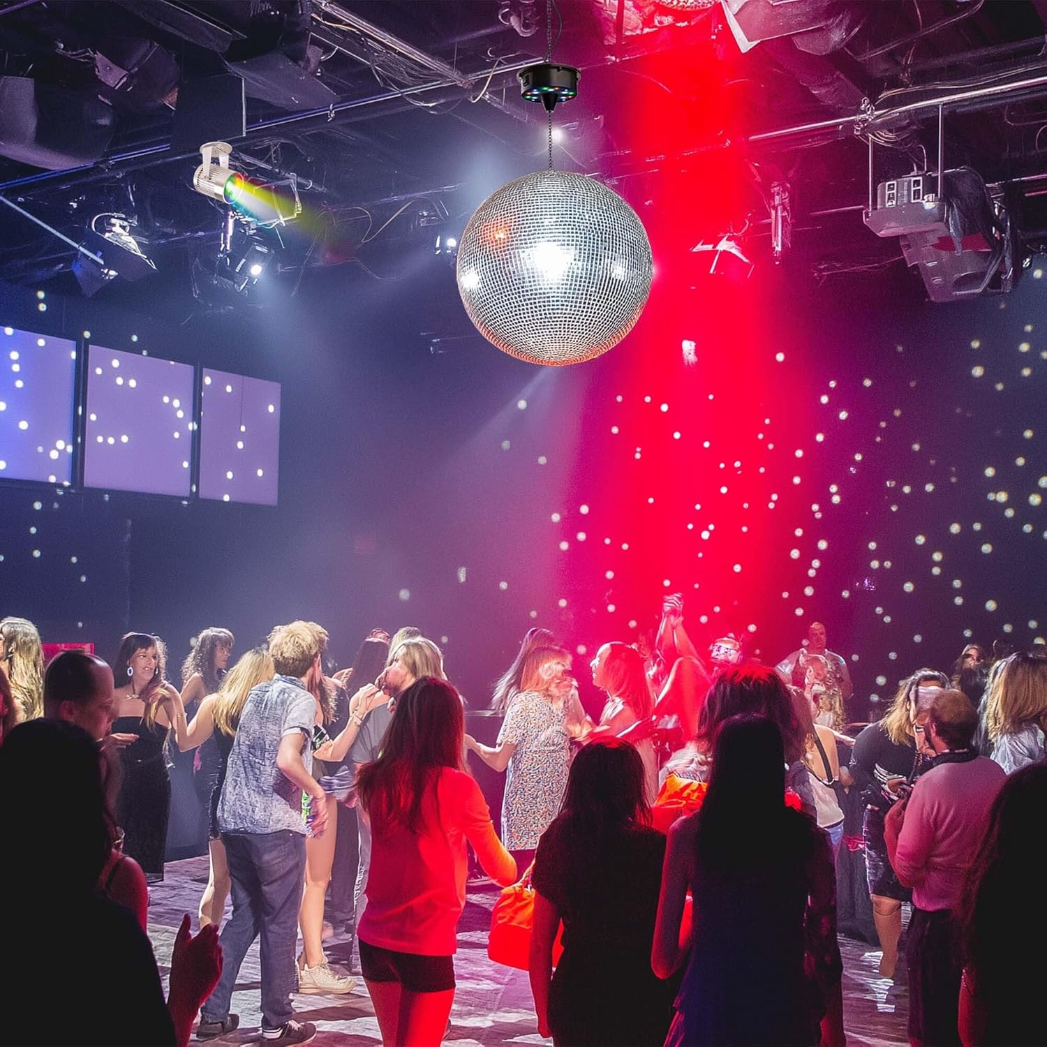 Yescom 16" Large Disco Ball with Motor and Light 6RPM Rotator & 3W RGB Spotlight for 70s 80s Party DJ Bands Dance Club Bar Wedding Event Studio Holiday Decor Silver 16" Ball