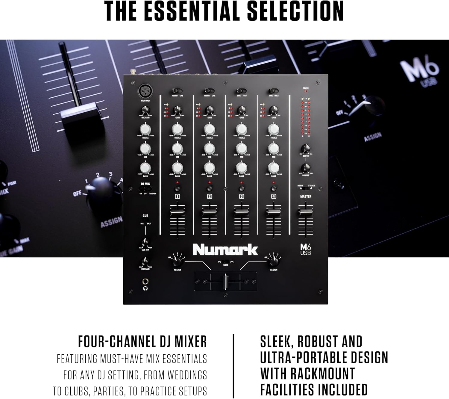 Numark M6 USB - 4-Channel DJ Mixer with Built-In Audio Interface
