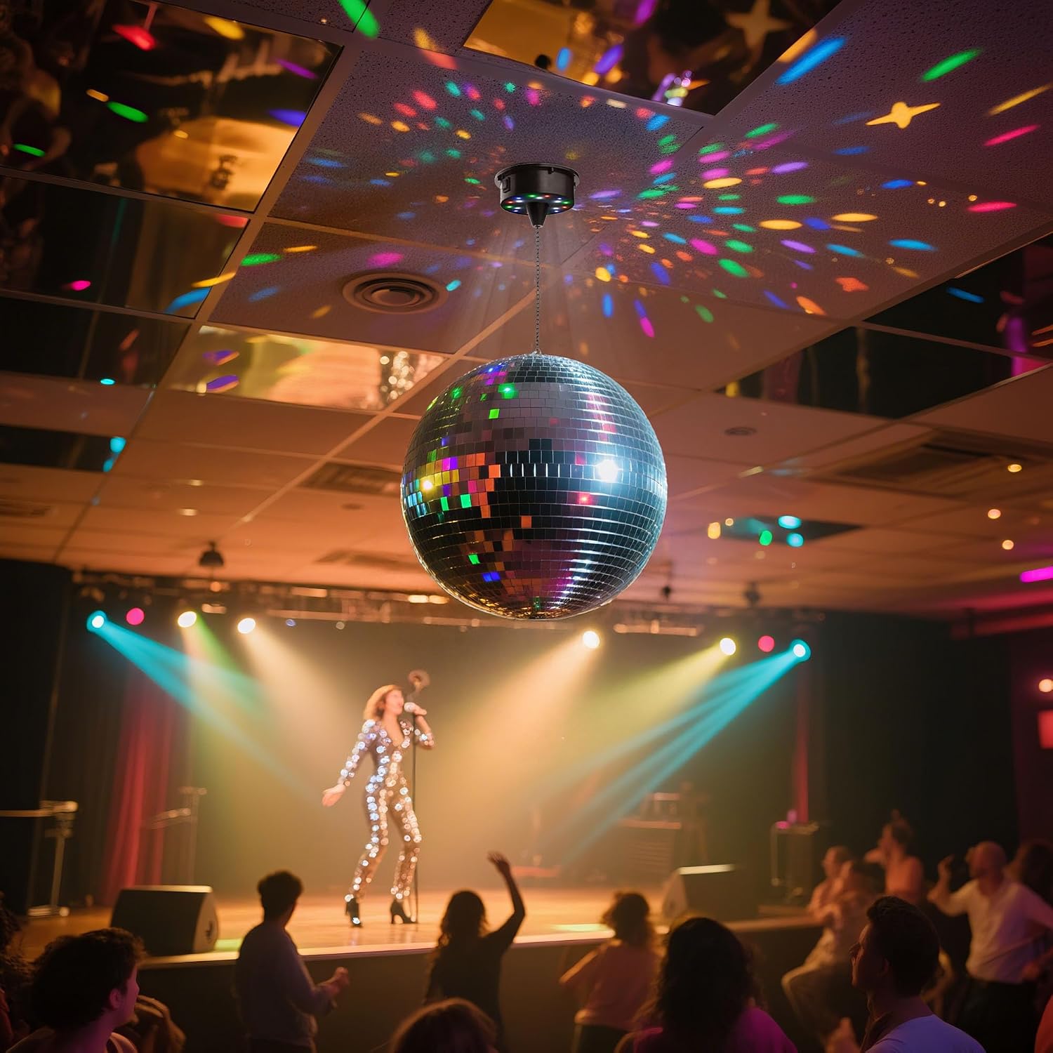 Yescom 16" Large Disco Ball with Motor Rotating 6RPM 18 RGBW LED Lights for 70s 80s Party DJ Bands Dance Club Bar Wedding Birthday Event Holiday Decor 16" Ball+Motor Kit