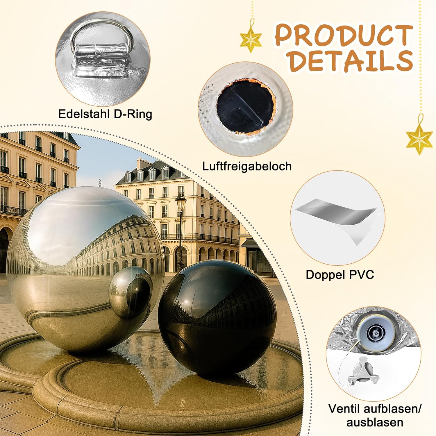 Gold 6PCS Inflatable Mirror Ball Set Reusable Large Event Decoration Balloon PVC Bubble Balloon with Electric Pump for Party