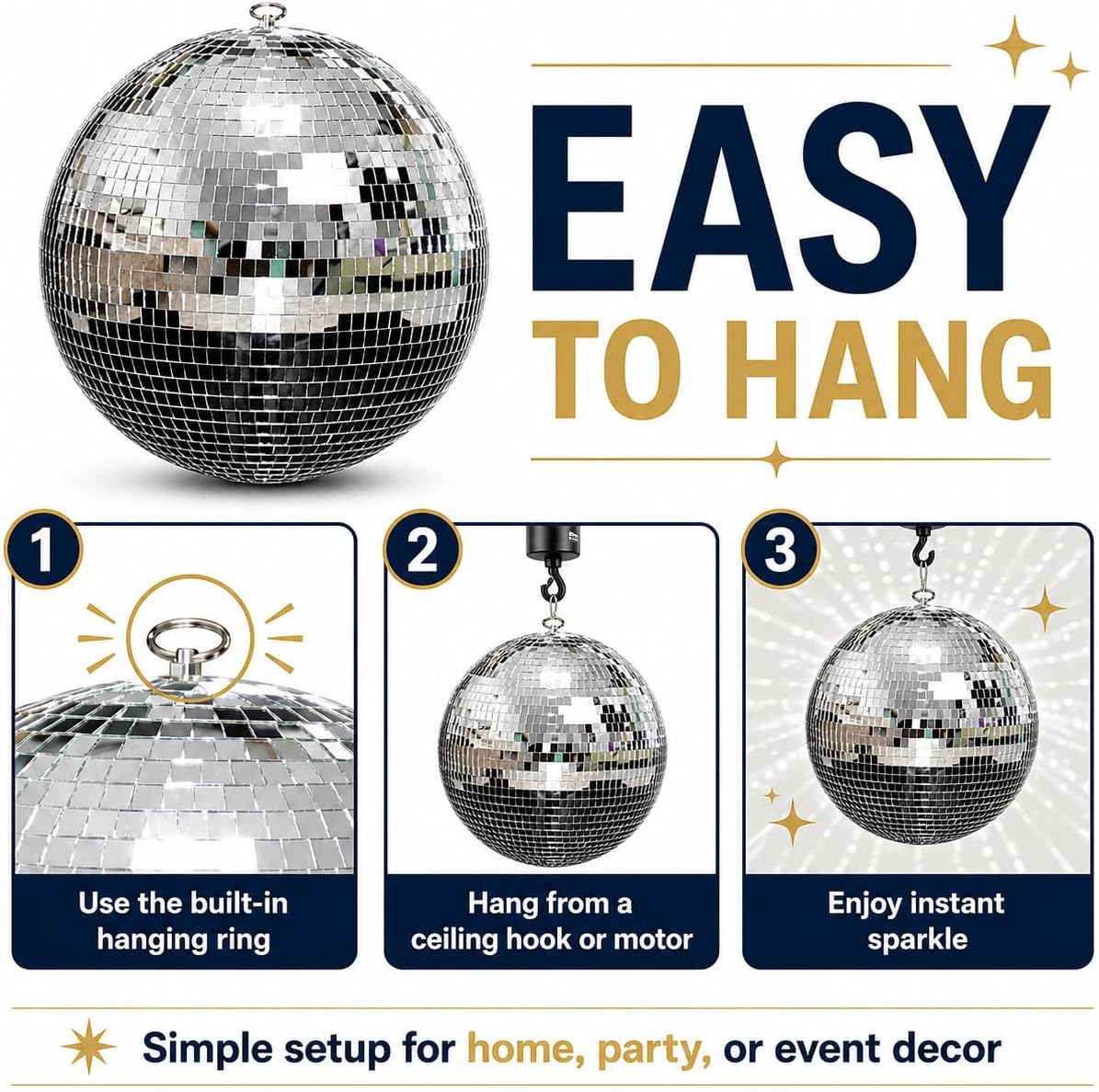 Youdepot Disco Ball 12-Inch – Large Hanging Mirror Ball Disco Ball Decor for Disco Party Decorations