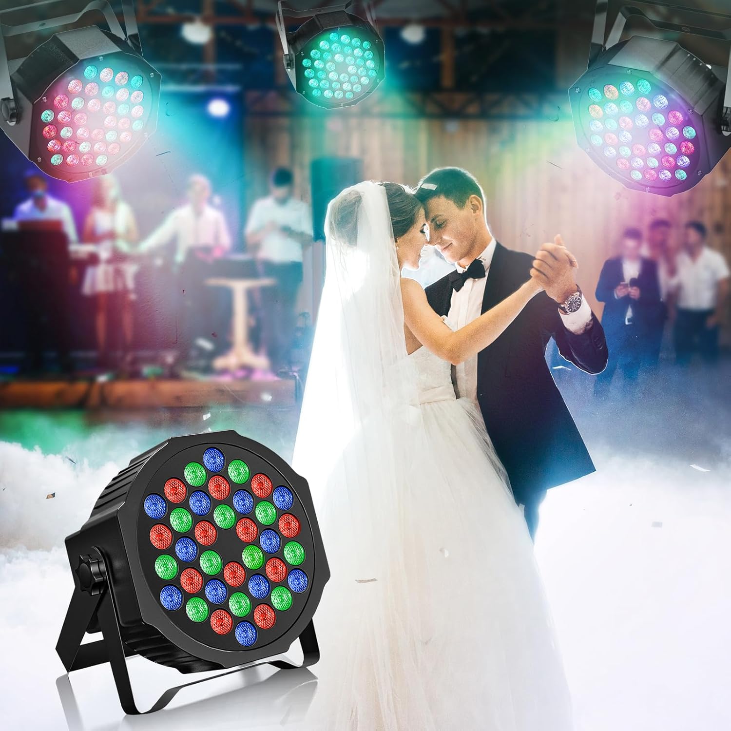 Rechargeable Par Can Lights U`King Wireless LED Uplights Battery Powered Uplighting RGB 36W Stage Lighting for Events DJ Disco Wedding Party - 4 Pack 36 LED-4 Pack
